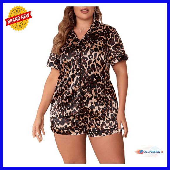 Satin Pajama Set Button Front Shorts Sleepwear Lounge